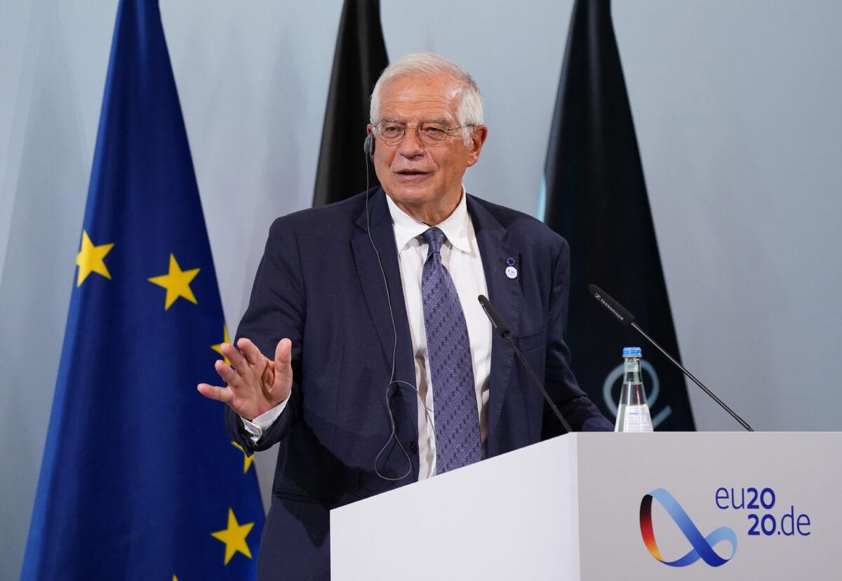 Josep Borrell, high representative of the European Union for foreign affairs and security policy, speaks to the media in Berlin on Aug. 26, 2020. (Sean Gallup/Getty Images)