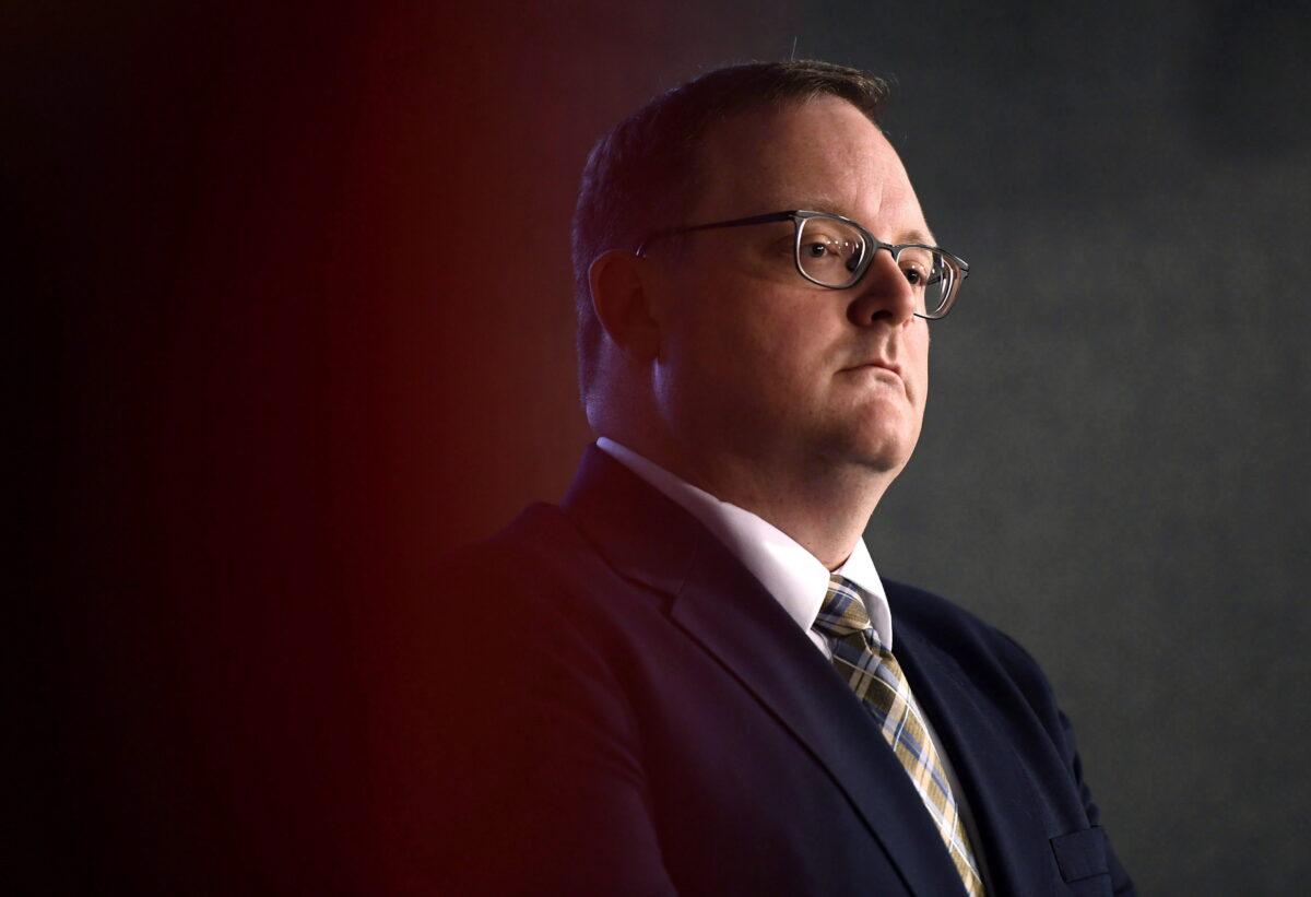 Scott Jones, head of the Canadian Centre for Cyber Security and CSE deputy chief of IT security, looks on during an announcement on the National Cyber Security Strategy on Parliament Hill, in Ottawa, Canada, on June 12, 2018. (Justin Tang/The Canadian Press)