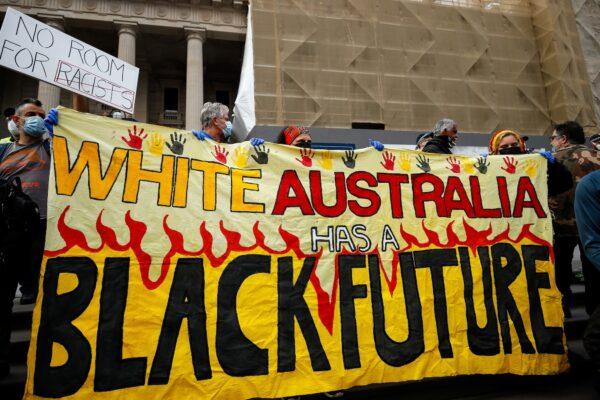 Demonstrators attend a Black Lives Matter protest to express solidarity with US protestors in Melbourne on June 6, 2020. (Con Chronis/AFP via Getty Images)