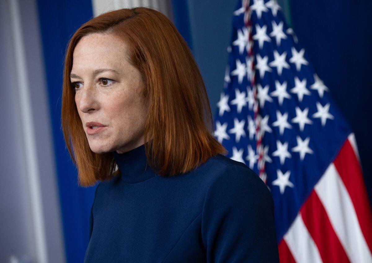 White House Press Secretary Jen Psaki speaks during a press briefing in the Brady Briefing Room of the White House in Washington on Feb. 8, 2021. (Saul Loeb/AFP via Getty Images)