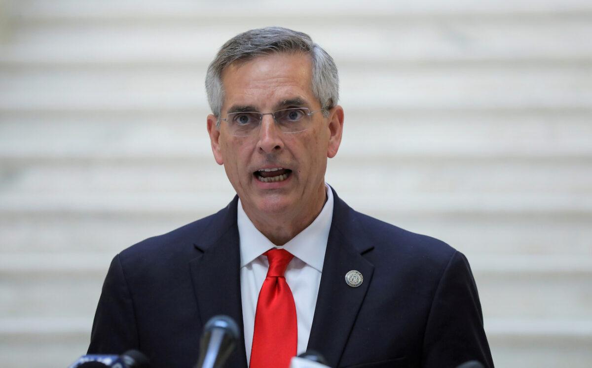 Georgia Secretary of State Brad Raffensperger speaks at a press conference at the state Capitol in Atlanta on Nov. 6, 2020. (Dustin Chambers/Reuters)