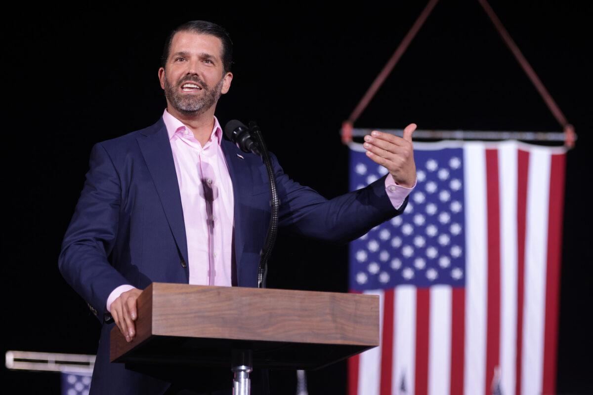 Donald Trump Jr., son of former U.S. President Donald Trump, speaks during a Republican National Committee Victory Rally at Dalton Regional Airport on Jan. 4, 2021 in Dalton, Georgia. (Alex Wong/Getty Images)