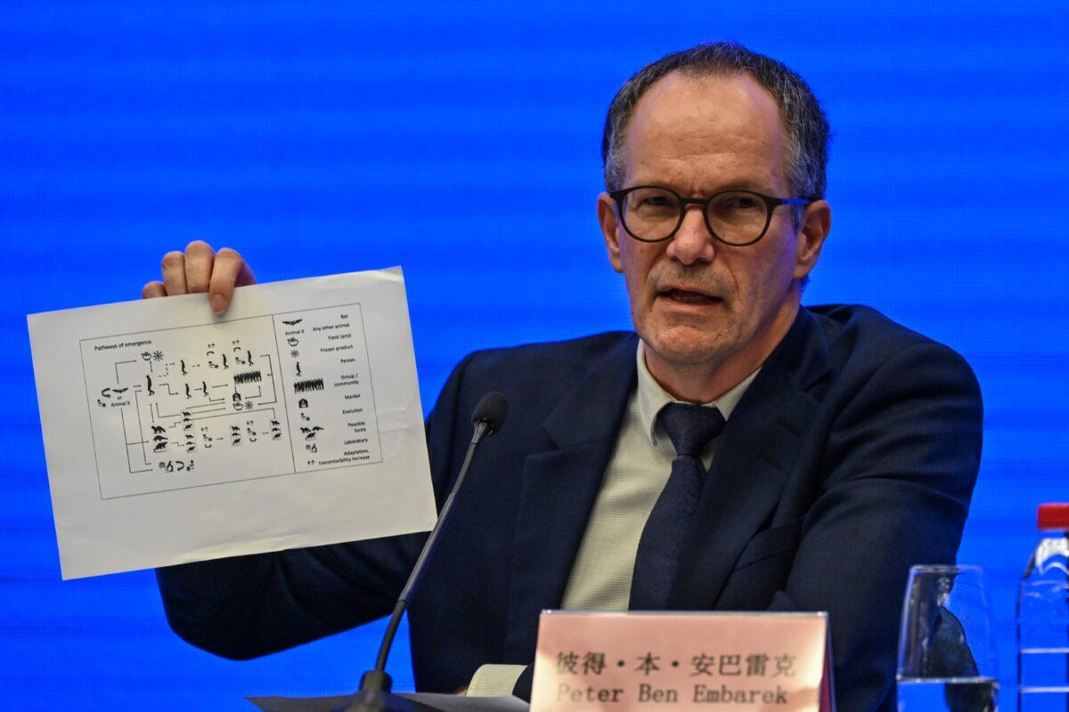 Peter Ben Embarek speaks during a press conference to wrap up a visit by an international team of experts from the World Health Organization (WHO) in the city of Wuhan, in China's Hubei province on Feb. 9, 2021. (Hector Retamal/AFP via Getty Images)