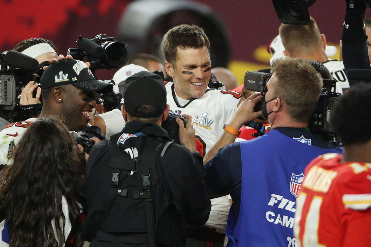 Tampa Bay Buccaneers quarterback Tom Brady looks on after winning Super Bowl LV at Raymond James Stadium in Tampa, Fla., on Feb. 7, 2021. (Patrick Smith/Getty Images)