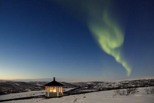 The gazebo that the Salonens have nicknamed "Steve," located high above their resort, Aurora Holidays, during the month of March. (Rayann Elzein Photography)