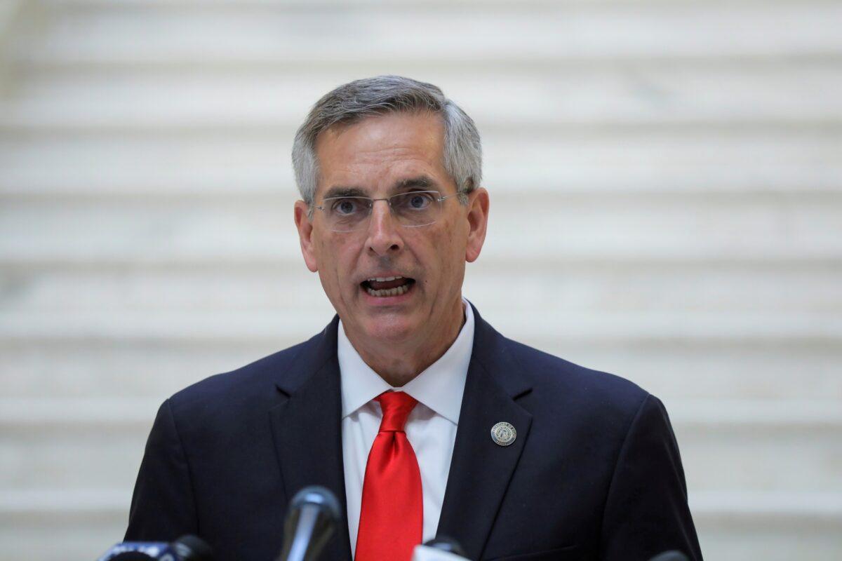 Georgia Secretary of State Brad Raffensperger gives an update on the state of the election and ballot count during a news conference at the State Capitol in Atlanta on Nov. 6, 2020. (Dustin Chambers/Reuters)