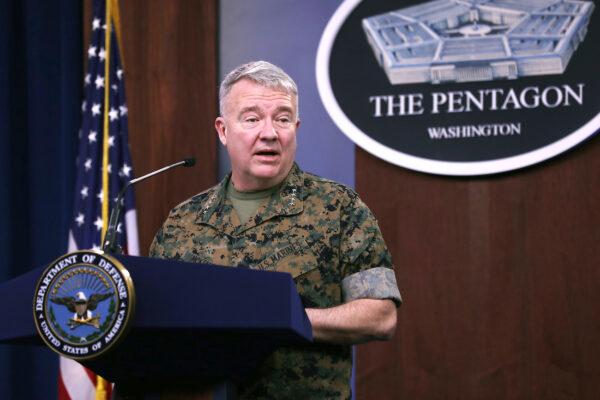 Marine Corps Gen. Kenneth F. McKenzie, commander of U.S. Central Command, speaks at a news briefing at the Pentagon in Arlington, Virginia, on March 13, 2020. (Chip Somodevilla/Getty Images)