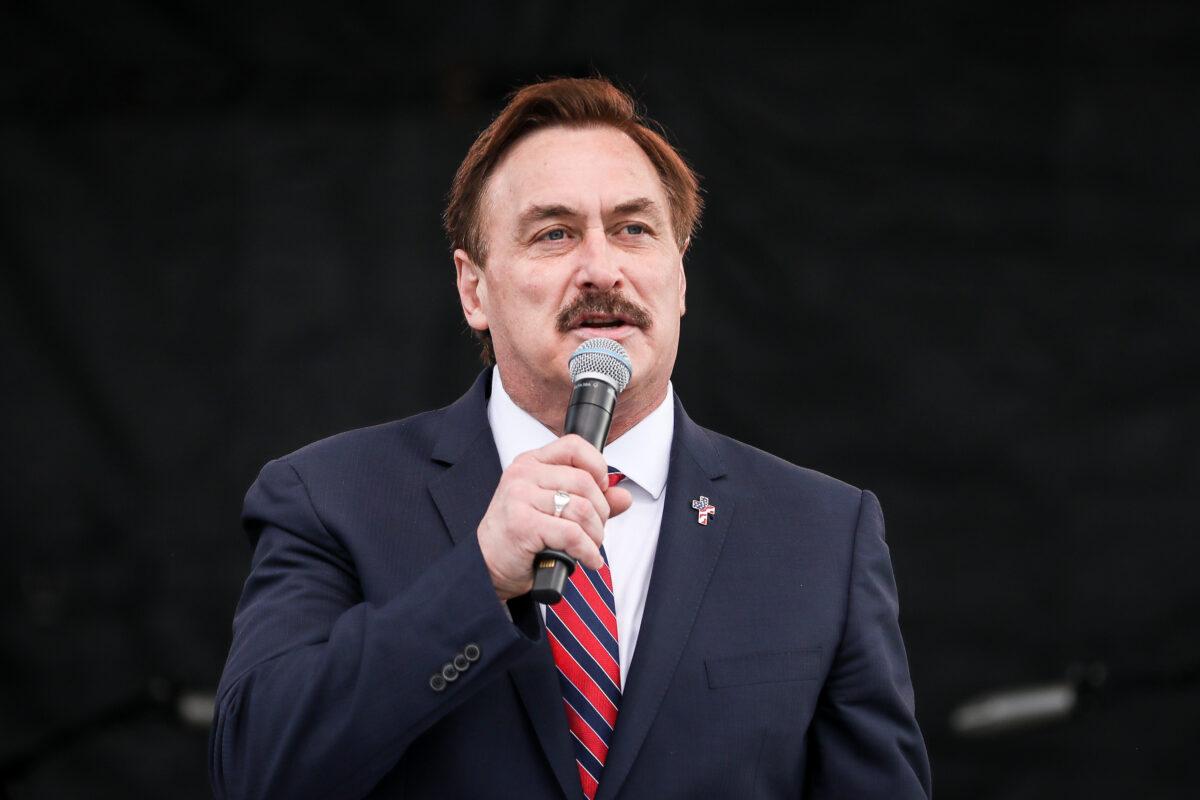 Mike Lindell, CEO of MyPillow, speaks during a rally on the National Mall in Washington on Dec. 12, 2020. (Samira Bouaou/The Epoch Times)