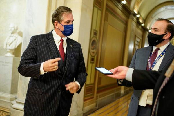 Attorney for former President Donald Trump Bruce Castor speaks to reporters on Capitol Hill in Washington on Feb. 10, 2021. (Joshua Roberts/Pool/AFP via Getty Images)