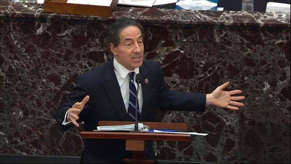 Rep. Jamie Raskin (D-Md.) maintains the “one-size-fits-all, cookie-cutter” SHOW UP Act will force federal agencies to shelve plans to lease less office space if they must restore 2019 in-person staffing levels, costing taxpayers hundreds of millions of dollars a year. (Senate Television via AP)