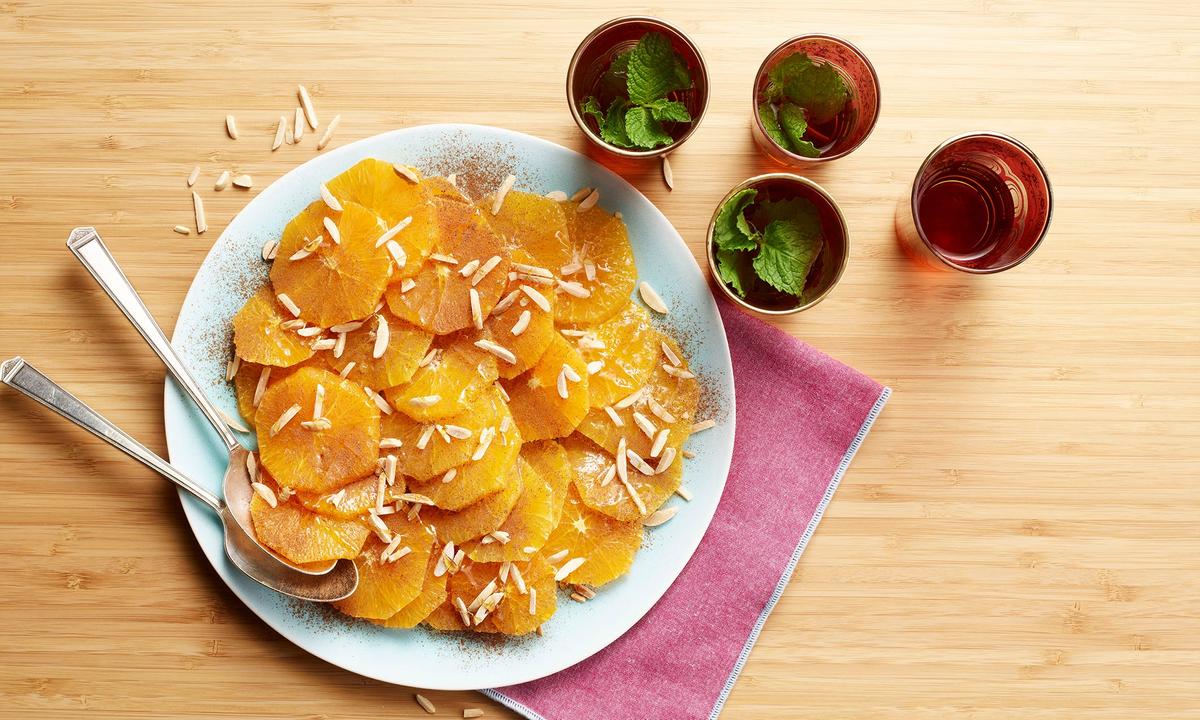 A simple platter of spiced, sweetened oranges makes an elegant and healthy dessert—or breakfast. (Courtesy of Amy Riolo)