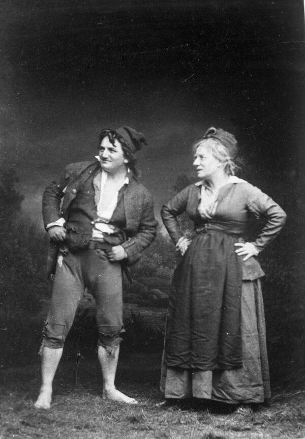 Actors Henrik Klausen and Sofie Parelius in Henrik Ibsen's play "Peer Gynt." From the first performance at the Christiania Theater, Norway, in 1876. (Severin Worm-Petersen/CC BY-SA 4.0)