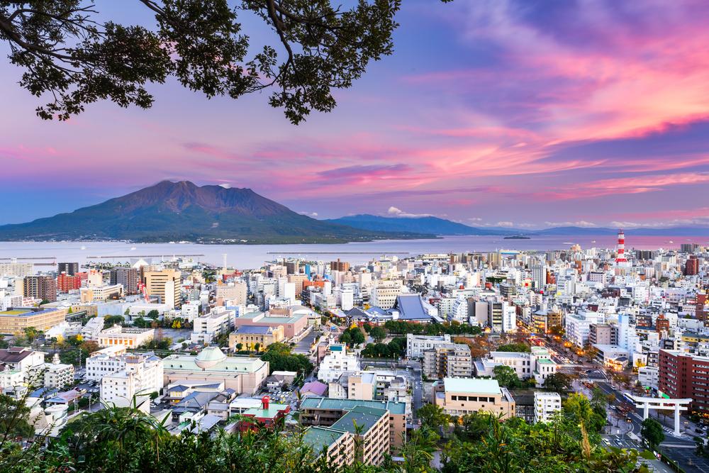 Kagoshima, Japan, with Sakurajima volcano in the background. (Sean Pavone/Shutterstock)
