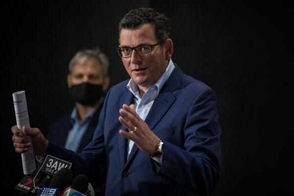 Victorian Premier Daniel Andrews speaks to the media in Melbourne, Australia on Feb. 16, 2021. (Darrian Traynor/Getty Images)