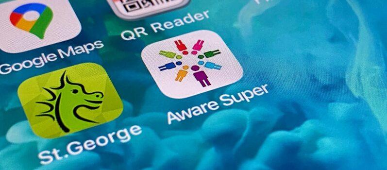 Aware Super app on an iPhone on Feb, 17 2021 in Sydney, Australia. (The Epoch Times)
