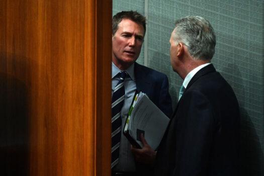 Industrial Relations Minister Christian Porter (L) and Shadow Industrial Relations Minister Tony Burke (R) speak in the House of Representatives at Parliament House on December 07, 2020, in Canberra, Australia. (Sam Mooy/Getty Images)