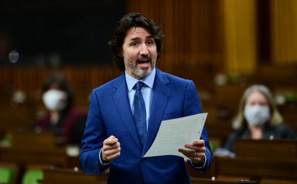 Prime Minister Justin Trudeau rises during question period in the House of Commons on Feb. 17, 2021. (Sean Kilpatrick/The Canadian Press)