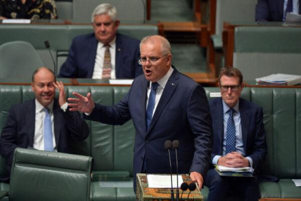 Prime Minister Scott Morrison in the House of Representatives on February 18, 2021, in Canberra, Australia. (Sam Mooy/Getty Images)