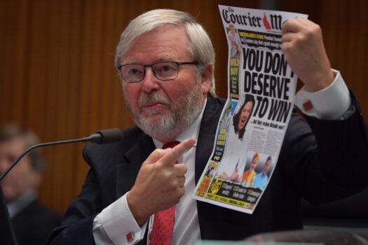 Former Prime Minister Kevin Rudd during the public hearing into media diversity in Australia at the Environment and Communications References Committee in the Main Committee Room at Parliament House in Canberra, Australia, on Feb. 19, 2021. (Sam Mooy/Getty Images)
