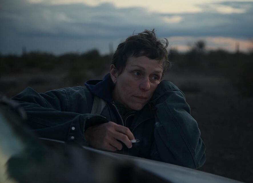 Fern (Frances McDormand) reflecting on life, in “Nomadland.” (Searchlight Pictures/Walt Disney Studios Motion Pictures)