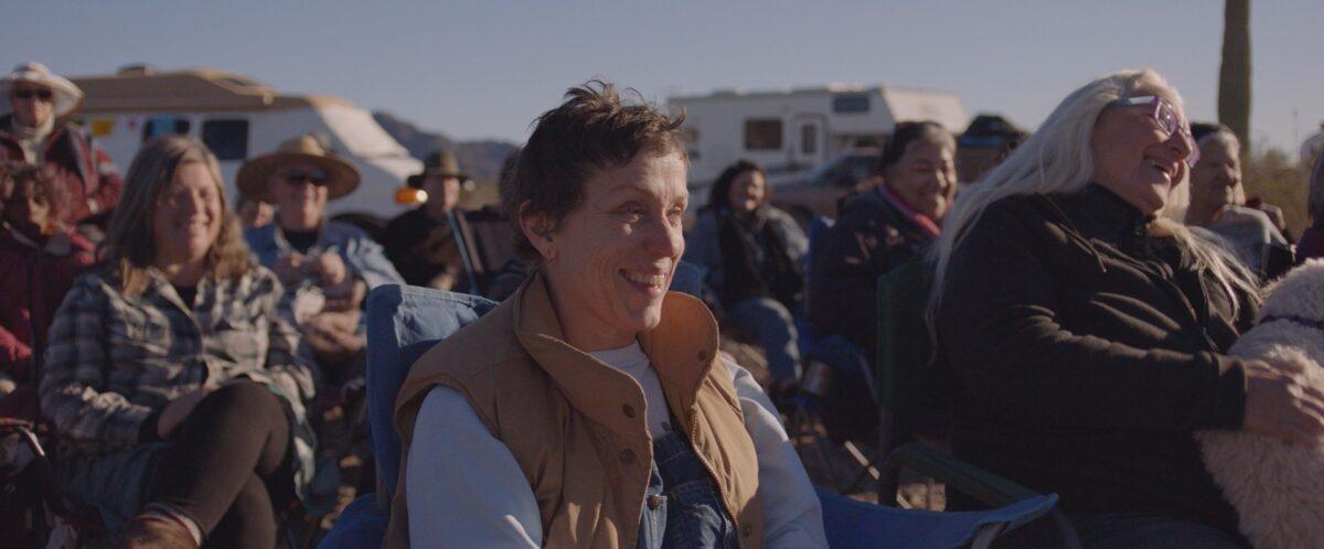 Fern (Frances McDormand) attending classes at the Rubber Tramp Rendezvous in Quartzsite, Arizona, in “Nomadland.” (Searchlight Pictures/Walt Disney Studios Motion Pictures)