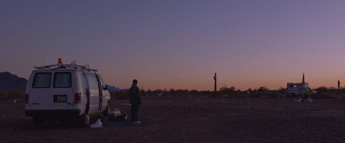 Fern (Frances McDormand) with her beloved van, in “Nomadland.” (Searchlight Pictures/Walt Disney Studios Motion Pictures)