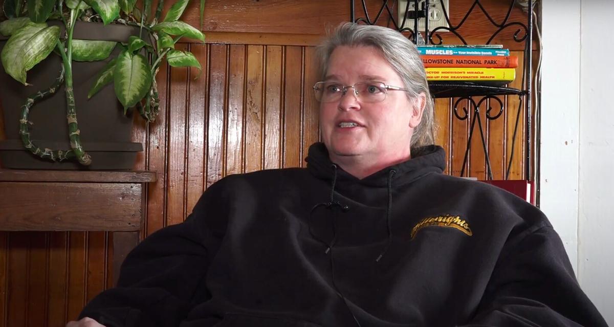 Laurie Cox, owner of the Stroppel Hotel and Mineral Baths, sits for an interview in Midland, S.D., on Feb. 10, 2020. (Screenshot/NTD)