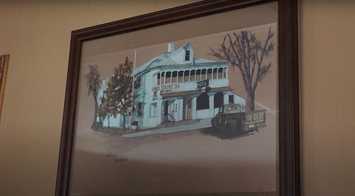 A drawing framed inside the Stroppel Hotel and Mineral Baths located in Midland, S.D., on Feb. 10, 2020. (Screenshot/NTD)