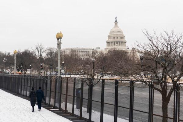 The U.S. Capitol is seen behind the metal security fencing around the U.S. Capitol in Washington on Feb. 18, 2021. (Manuel Balce Ceneta/AP Photo)