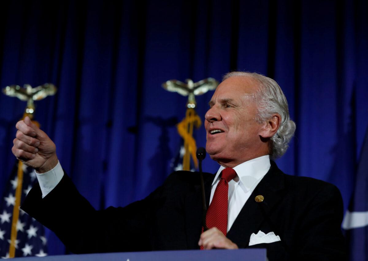 South Carolina Gov. Henry McMaster speaks to a crowd in Columbia, S.C., on Nov. 3, 2020. (Sam Wolfe/Reuters)