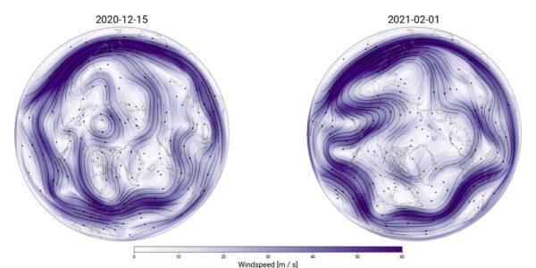 As the polar vortex deforms between December and January, the jet stream became much wavier and brought cold storms farther south. (Zachary Lawrence/CIRES/NOAA)