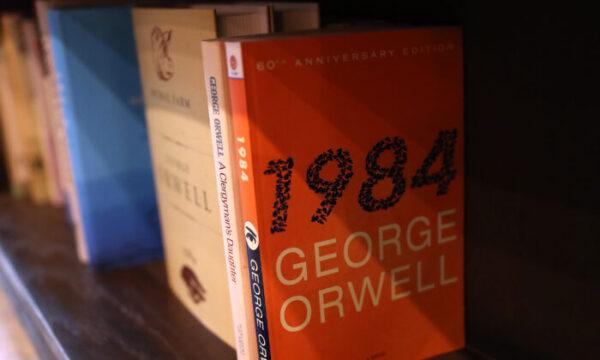 A copy of George Orwell's novel “1984” sits on a bookstore shelf. The 72-year-old dystopian novel has regained popularity in recent years. (Justin Sullivan/Getty Images)
