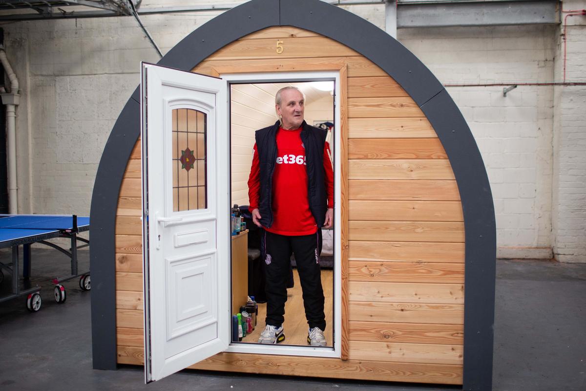 Tommy Preston at his pod at the Macari Foundation in Stoke, UK (Caters News)