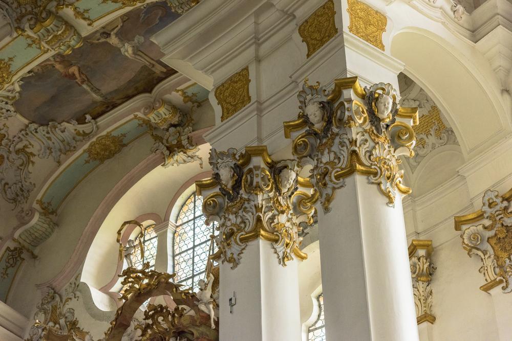 Elegantly gilded capitals in the Pilgrimage Church of Wies. (San Hoyano/Shutterstock)