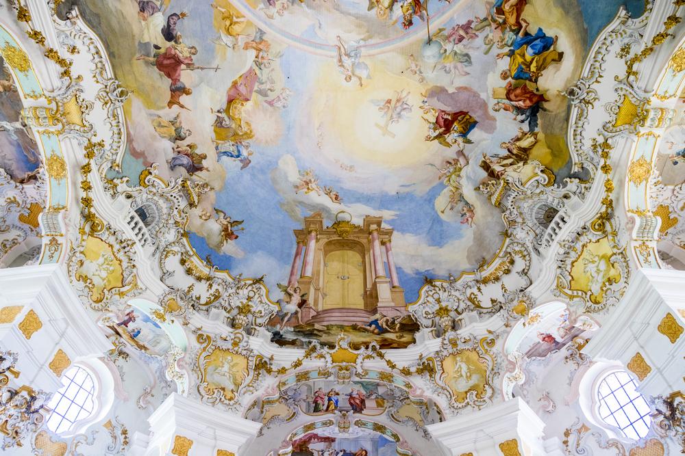 Johann Zimmermann painted the Pilgrimage Church frescoes, often using a technique called trompe l’oeil, whereby objects are realistically rendered to appear three-dimensional. (Joaquin Ossorio Castillo/Shutterstock)