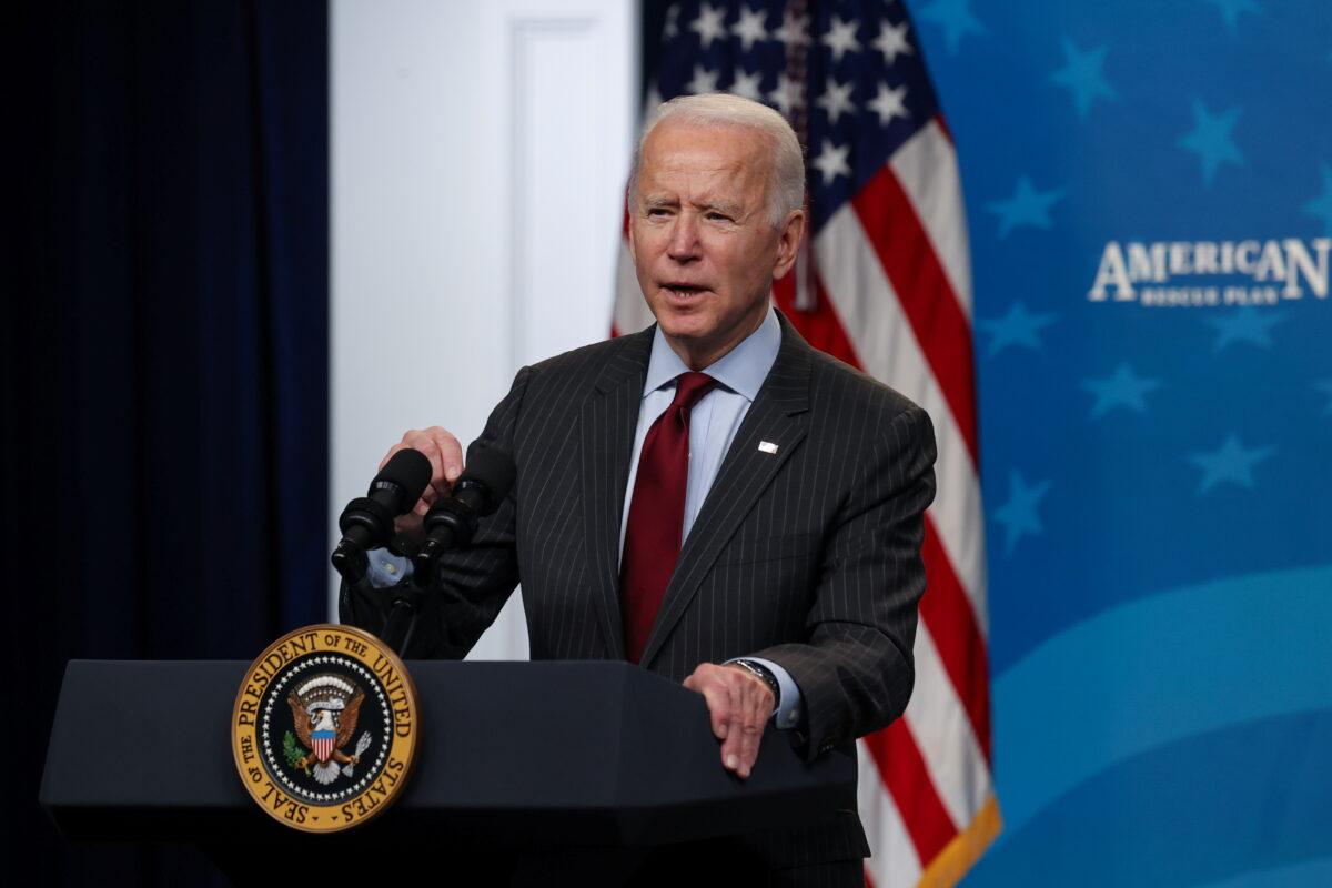 President Joe Biden announces changes to the Paycheck Protection Program for small businesses during brief remarks at the White House in Washington on Feb. 22, 2021. (Jonathan Ernst/Reuters)