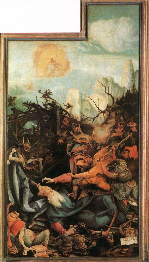 “The Temptation of St. Anthony,” circa 1515, by Mathias Grünewald. Oil on panel, 104.3 inches by 55.5 inches. Unterlinden Museum. (Public Domain)