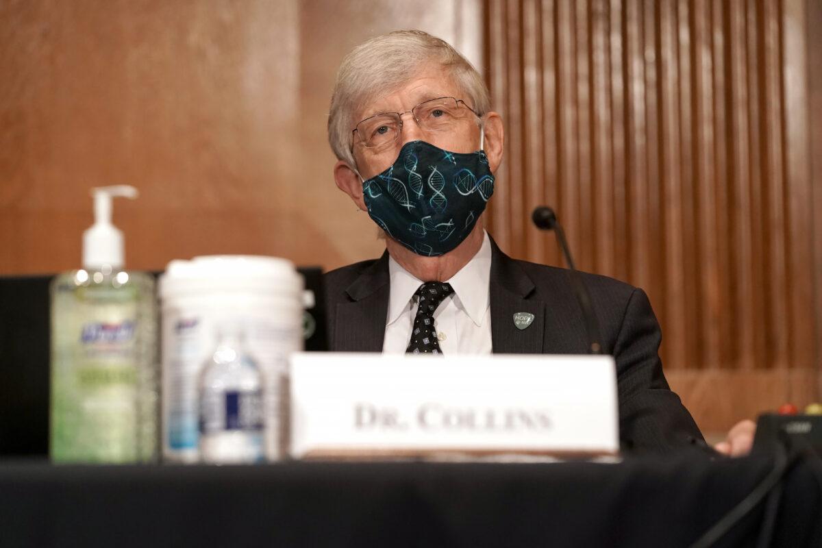 Dr. Francis Collins, director of the National Institutes of Health, appears before a Senate hearing to discuss vaccines in Washington, on Sept. 9, 2020. (Greg Nash/Pool/Getty Images)