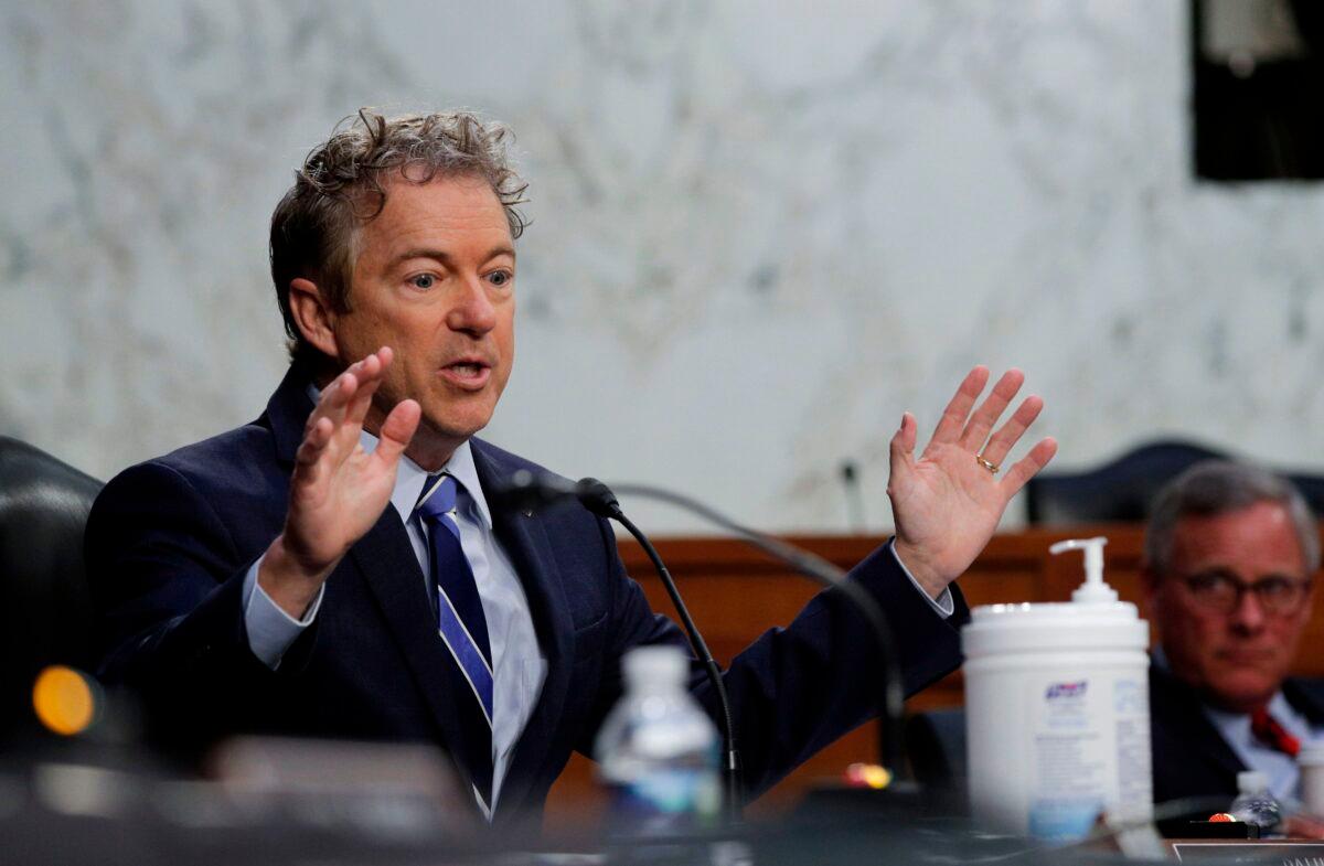 Sen. Rand Paul (R-Ky.) speaks during a Senate Health, Education, Labor, and Pensions Committee nomination hearing on Capitol Hill in Washington on Feb. 25, 2021. (Tom Brenner/Pool/AFP via Getty Images)