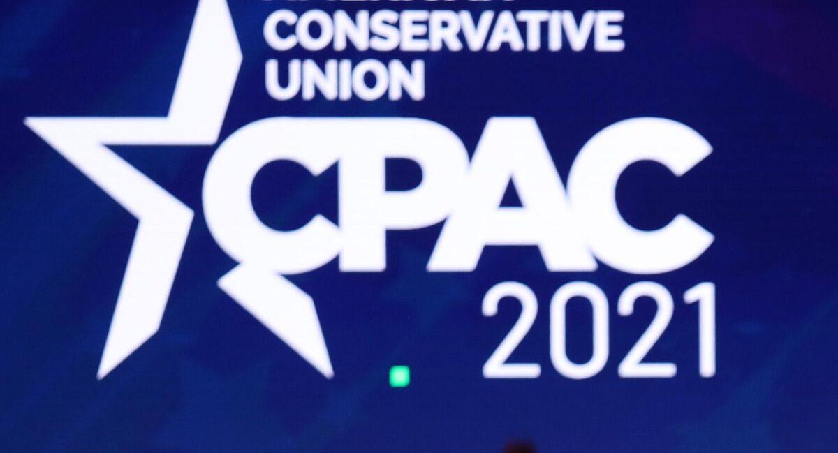 The Conservative Political Action Conference logo in the Hyatt Regency in Orlando, Fla., on Feb. 26, 2021. (Joe Raedle/Getty Images)