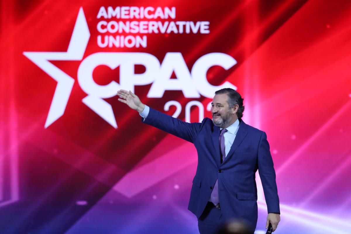 Sen. Ted Cruz (R-Texas) addresses the Conservative Political Action Conference held in the Hyatt Regency in Orlando, Fla., on Feb. 26, 2021. (Joe Raedle/Getty Images)