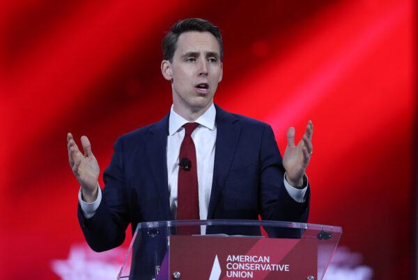 Sen. Josh Hawley (R-Mo.) addresses the Conservative Political Action Conference (CPAC) held in the Hyatt Regency in Orlando, Fla., on Feb. 26, 2021. (Joe Raedle/Getty Images)
