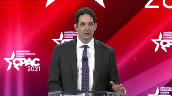 Writer and journalist Alex Berenson speaks on censorship and freedom of speech at the Conservative Political Action Conference at the Hyatt Regency in Orlando, Fla., on Feb. 26, 2021. (CPAC/Screenshot via NTD)