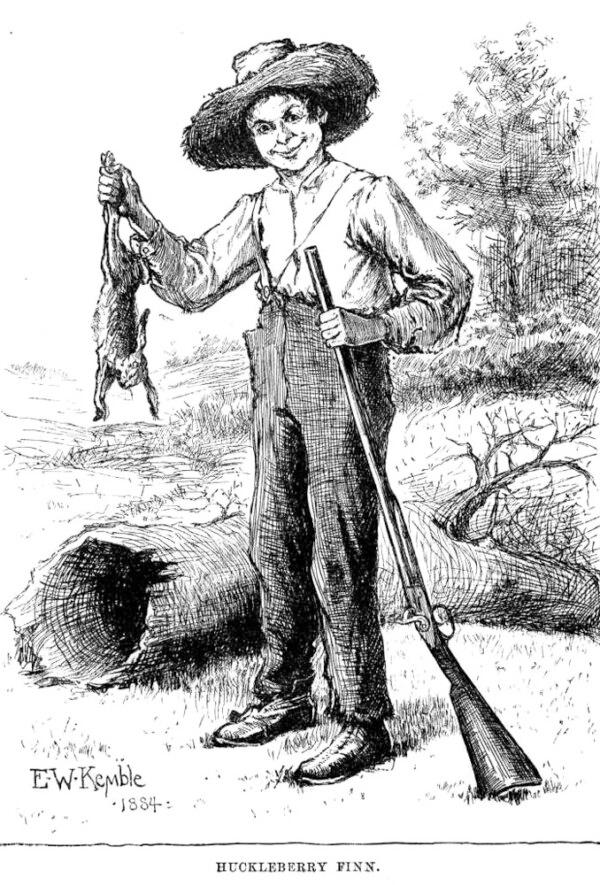 Drawing of Huckleberry Finn by E.W. Kemble, from the original 1884 edition of the book “Huckleberry Finn.” (Public Domain)