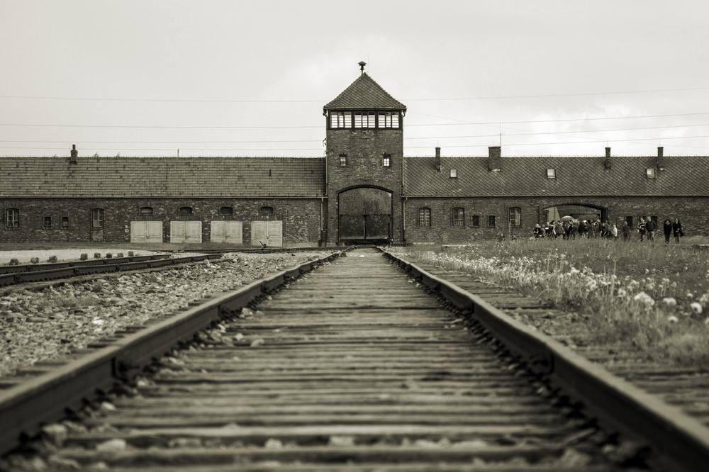 Rail entrance to concentration camp at Auschwitz Birkenau KZ Poland. (CL-Medien/Shutterstock)