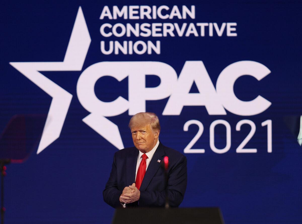 Former President Donald Trump addresses the Conservative Political Action Conference held in the Hyatt Regency in Orlando, Fla., on Feb. 28, 2021. (Joe Raedle/Getty Images)