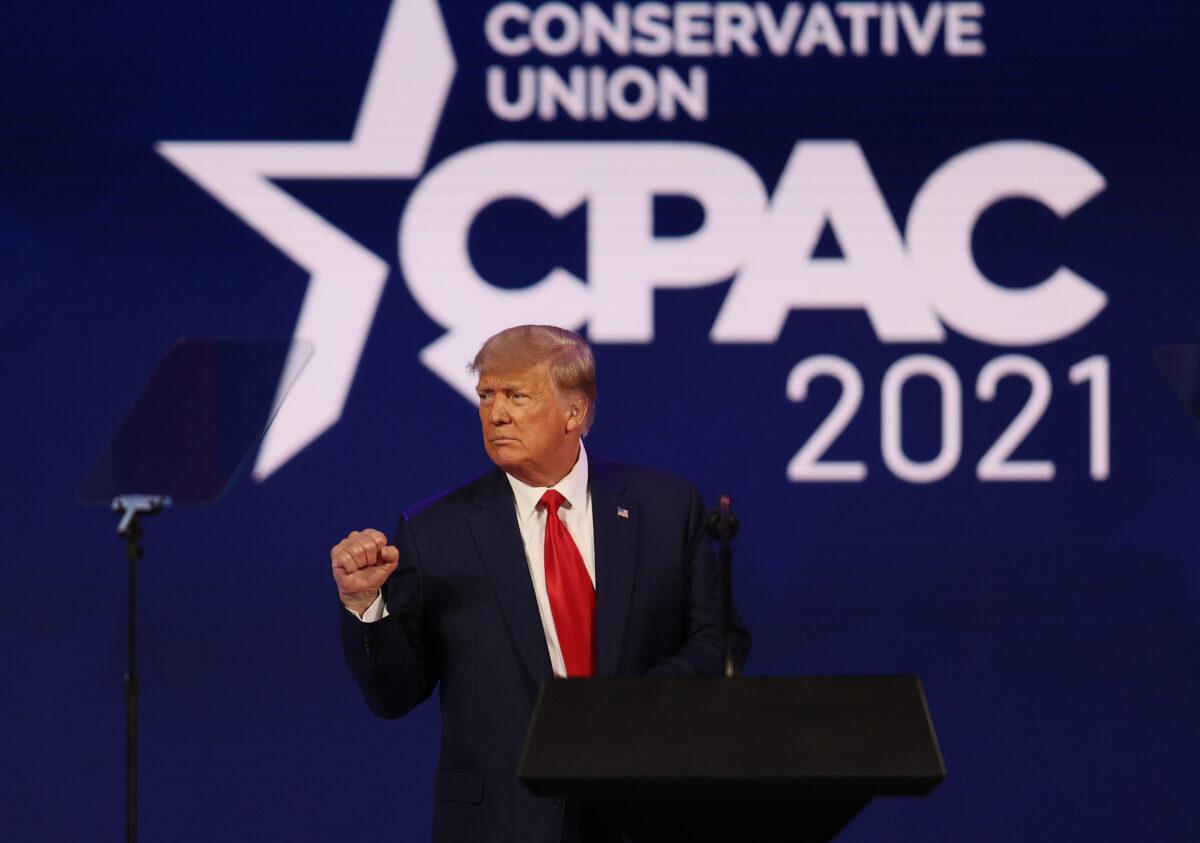 Former President Donald Trump addresses the Conservative Political Action Conference held in the Hyatt Regency in Orlando, Fla., on Feb. 28, 2021. (Joe Raedle/Getty Images)
