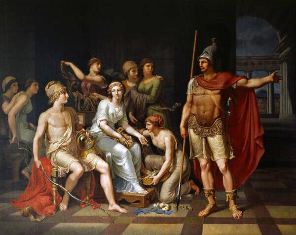 Our modern superheroes, such as Batman and Superman, cannot compare with, say, the noble hero Hector. “Hector Admonishes Paris for His Softness and Exhorts Him to Go to War,” 1786, by Johann Tischbein. Augusteum in Oldenburg, Germany. (Public Domain)