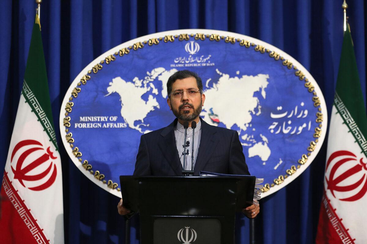 Iranian foreign ministry spokesman Saeed Khatibzadeh gestures during a press conference in Tehran, Iran, on Feb. 22, 2021. (Atta Kenare/AFP via Getty Images)