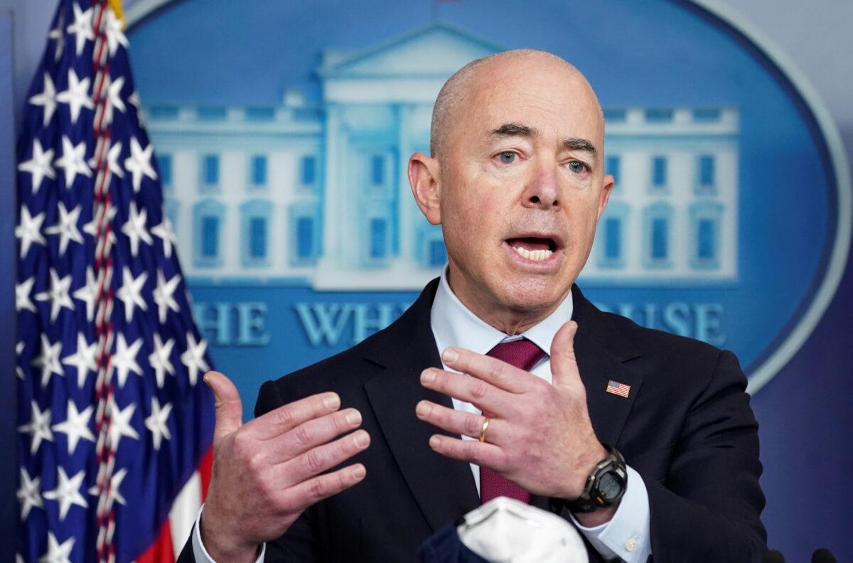 Homeland Security Secretary Alejandro Mayorkas speaks during a press briefing at the White House, on March 1, 2021. (Kevin Lamarque/Reuters)